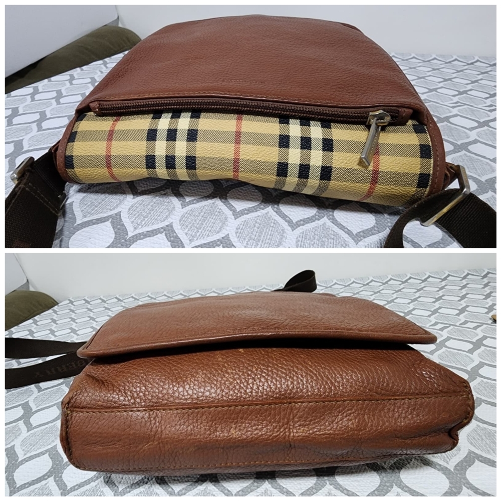 Burberry Vintage Haymarket Check Pebbled Messenger Bag Brown/Beige - Picture 7 of 15